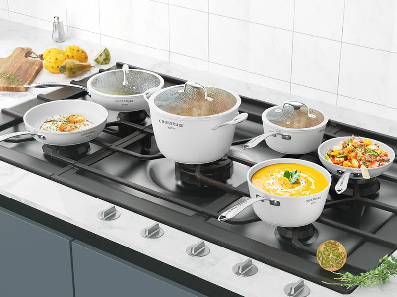 Nonstick Ceramic Cookware Set, 10 Pieces of White Pots and Pans Set with Glass Lids & Stainless Steel Handles