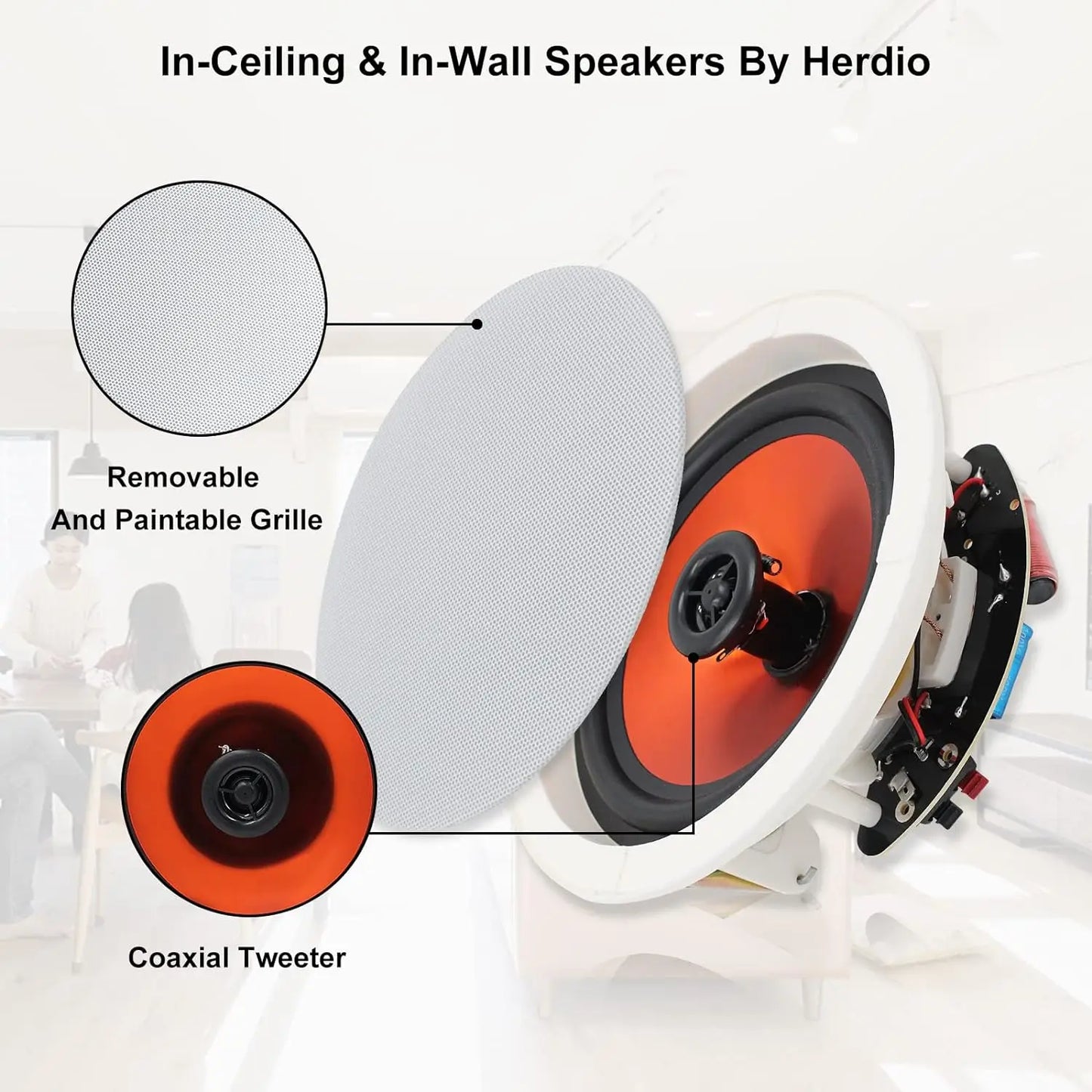 Herdio 6.5'' Bluetooth In Ceiling, Flush Mount 600W 2-Way Speakers System