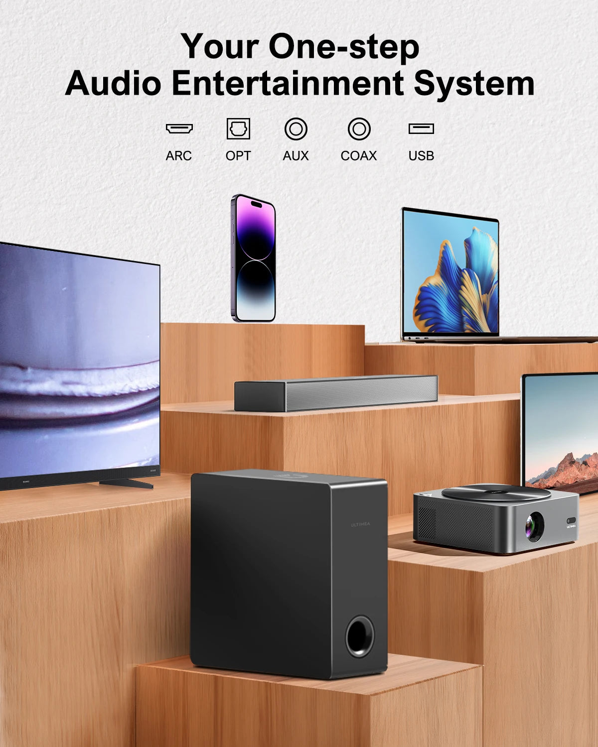 160W Home Theater Bluetooth Surround Sound Bar with Subwoofer