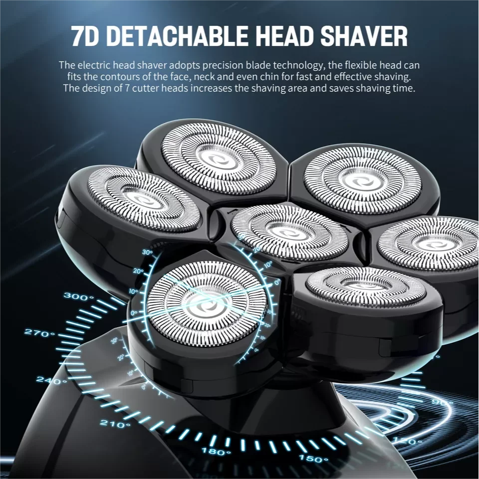 6-in-1 Multifunctional 7D Head Shavers, Electric Razor for Bald Men