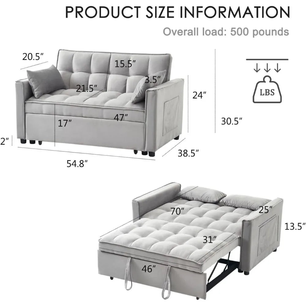 3-in-1 Convertible Futon Sofas Bed with Adjustable Backrest and Storage