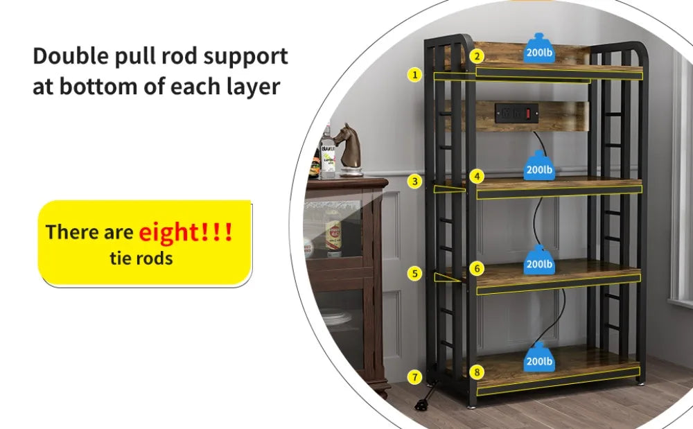 Free Standing Baker's Rack Kitchen Stands with Power Outlet