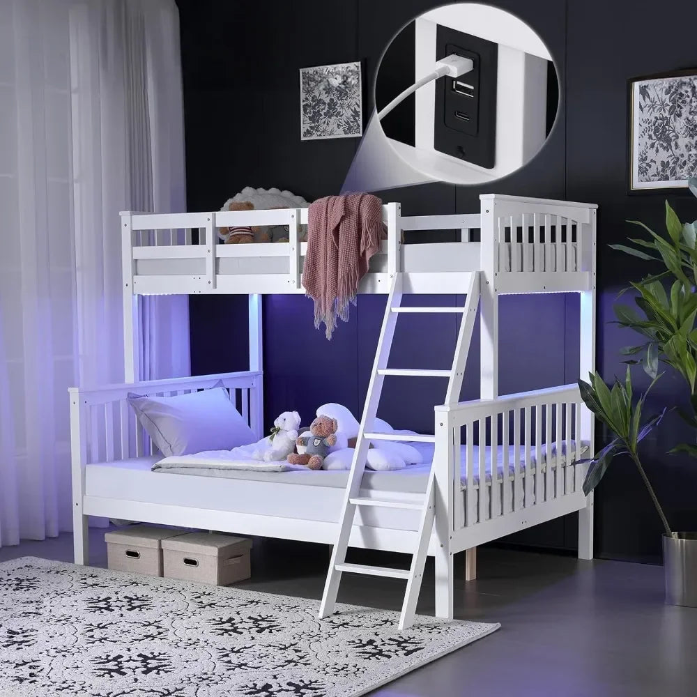Convertible Bunk Bed with LED Light/USB Port