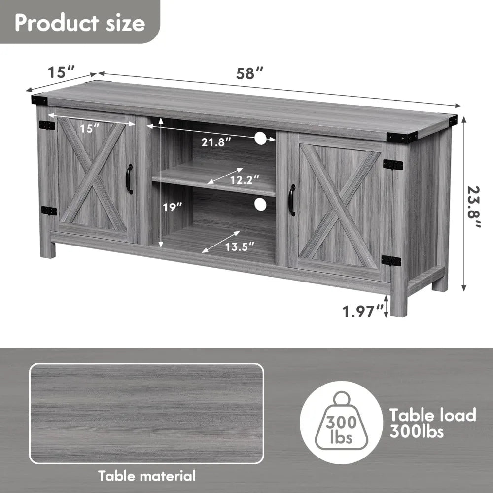Modern TV Stand with Two Barn Doors and Storage Cabinets