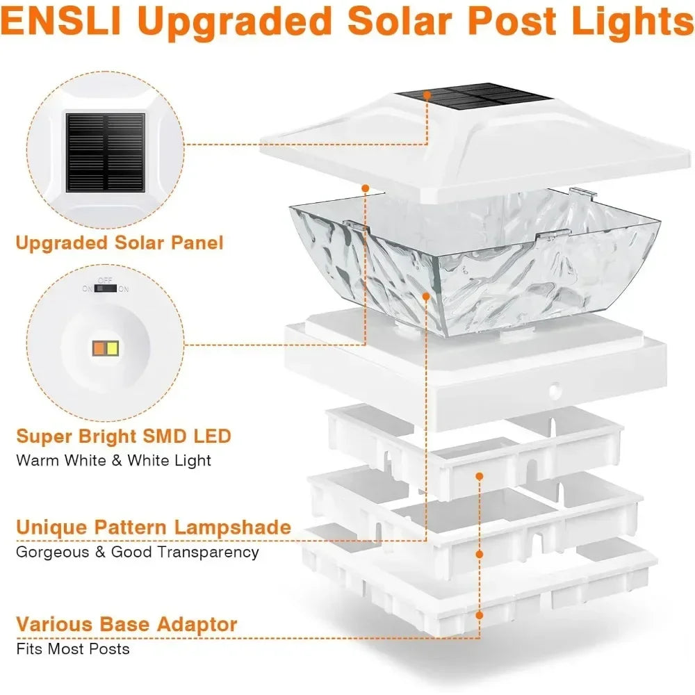 Outdoor Solar Post Lamps, Solar Powered Deck Lights for 5x5 Posts