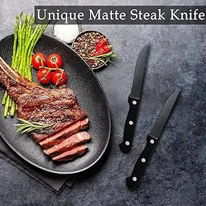 48 Piece Matte Black Silverware Set with Steak Knives, Stainless Steel Flatware Sets, Satin Polished Cutlery Set for Kitchen