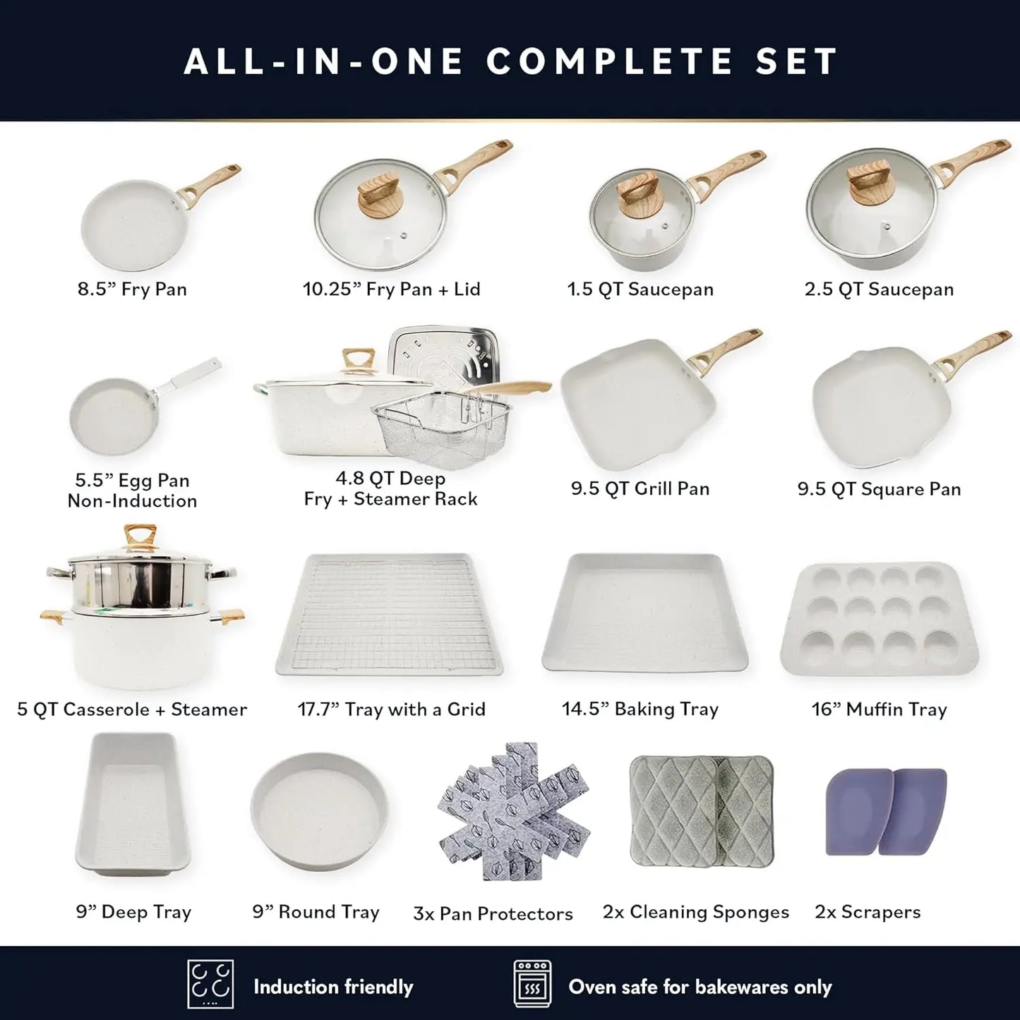 23 Pcs Pots and Pans Set Non-Stick Kitchen Cookware Sets, PFOA Free Oven Safe