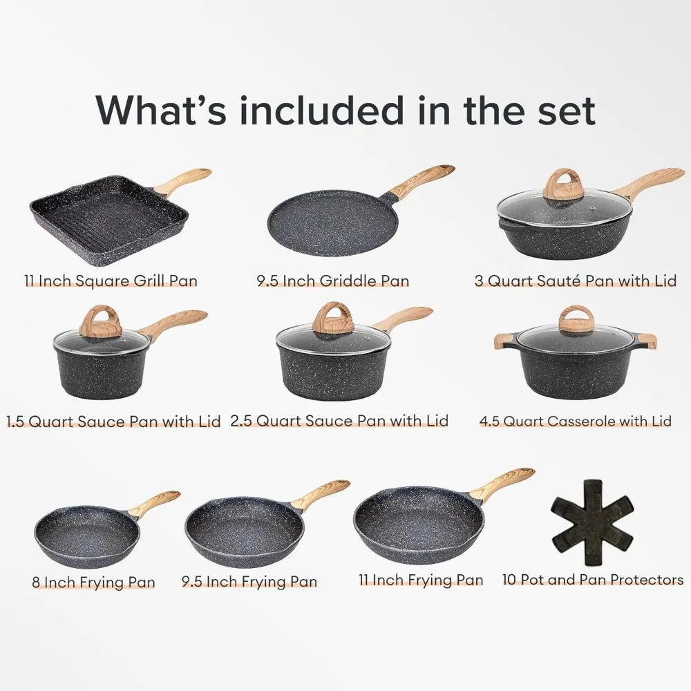 Pots and Pans Set Nonstick 23pcs, Cooking Set with Granite Stone