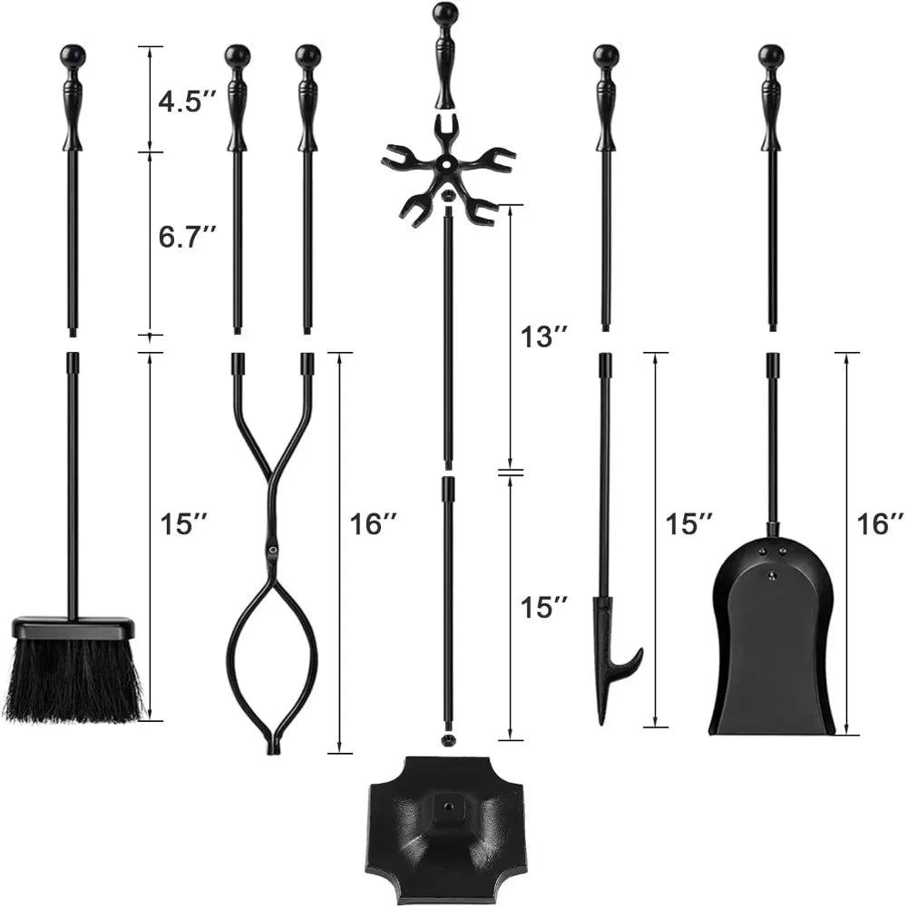 5 Pcs Fireplace Tools Sets, Black Handle Wrought Iron