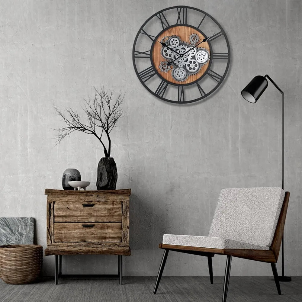 23 Inch Large Wall Clocks with moving gears for Living Room Decor