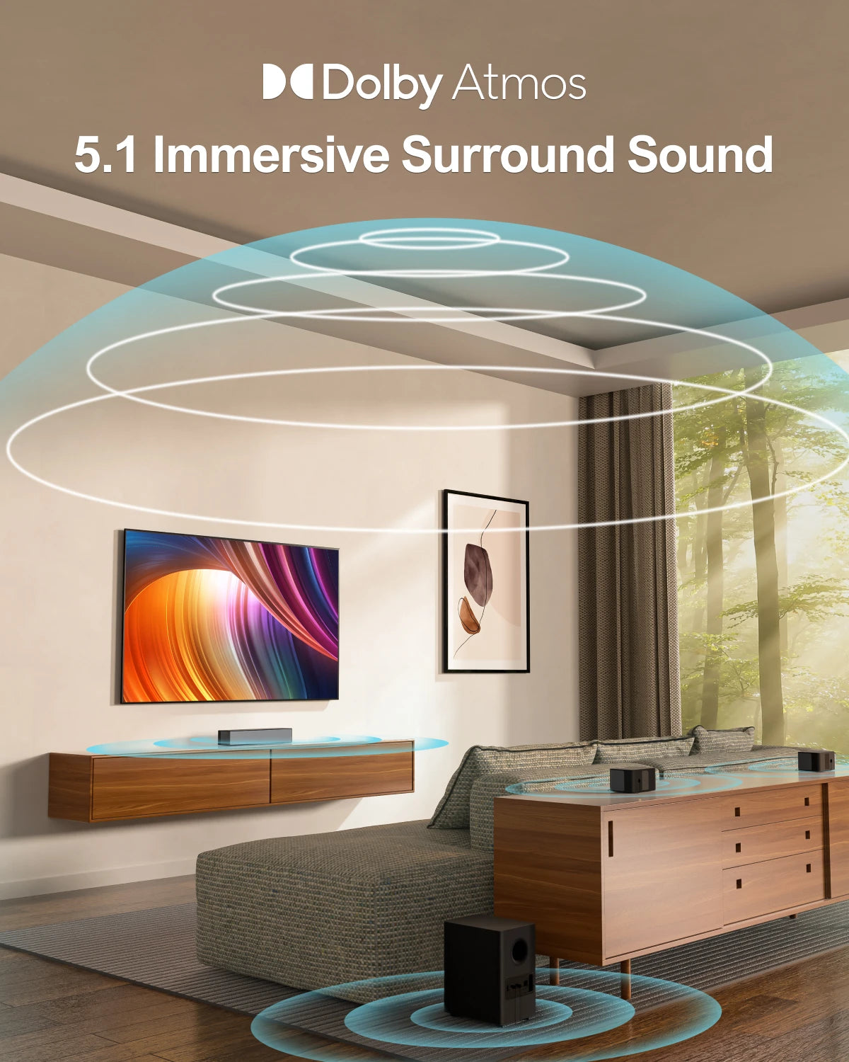 5.1 Surround Soundbar for TV with Wireless Subwoofer for Home Theater