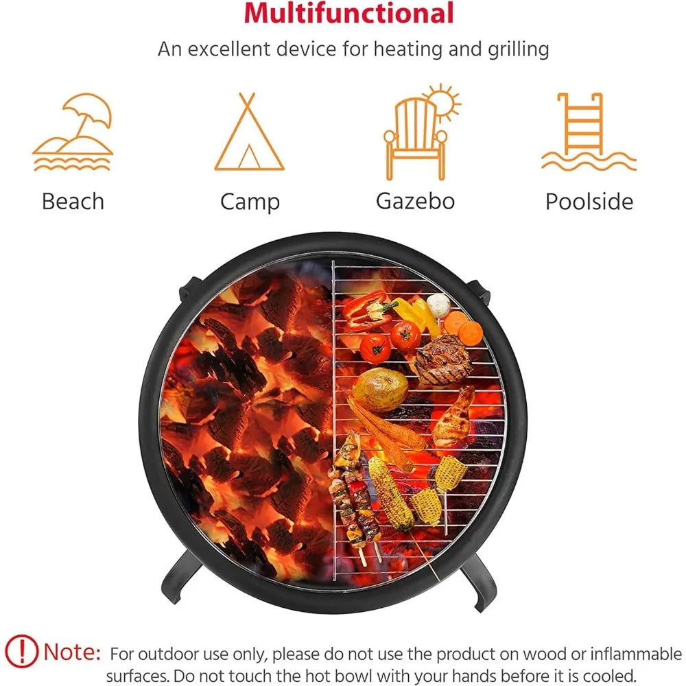 Steel Fire Pit with Folding Legs, Firepit Outdoor Garden Patio