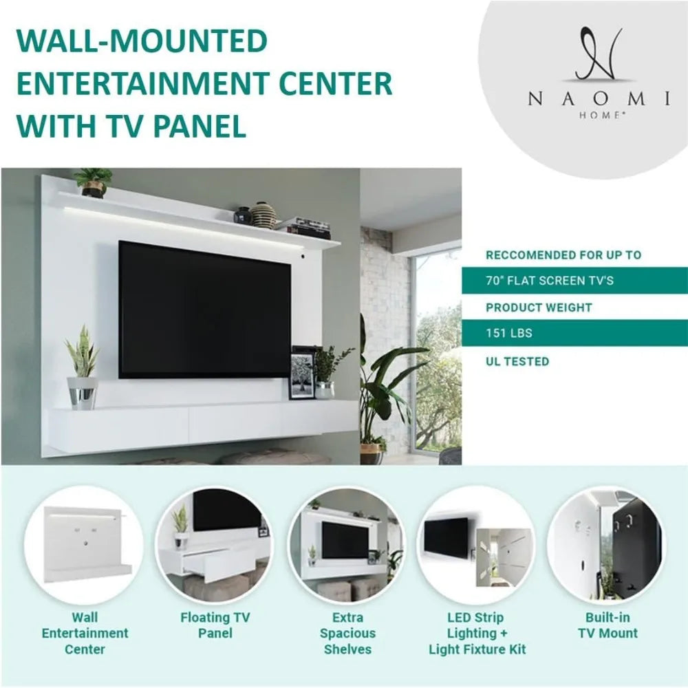 Wall Mounted, Floating Entertainment Center with LED Strip