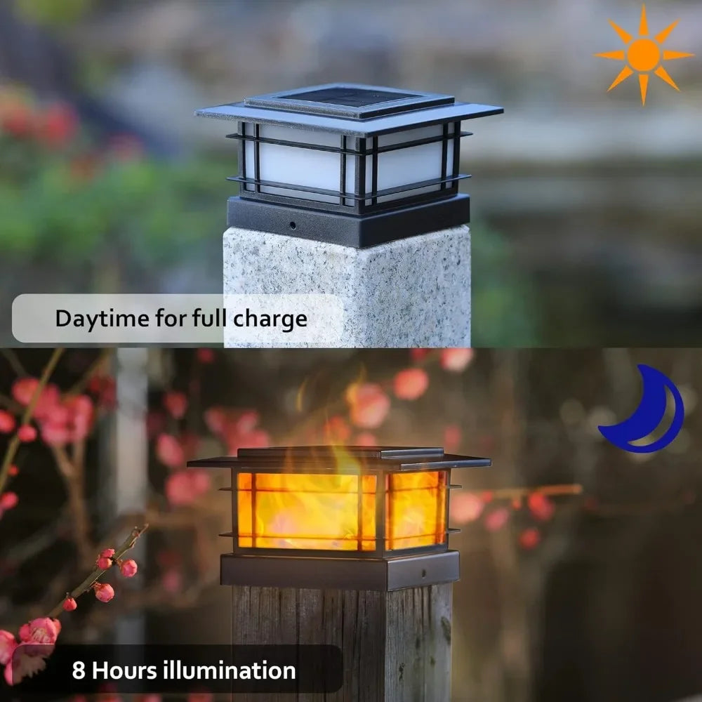 8 Pack Solar Flame Lights for Outdoor Wooden Posts
