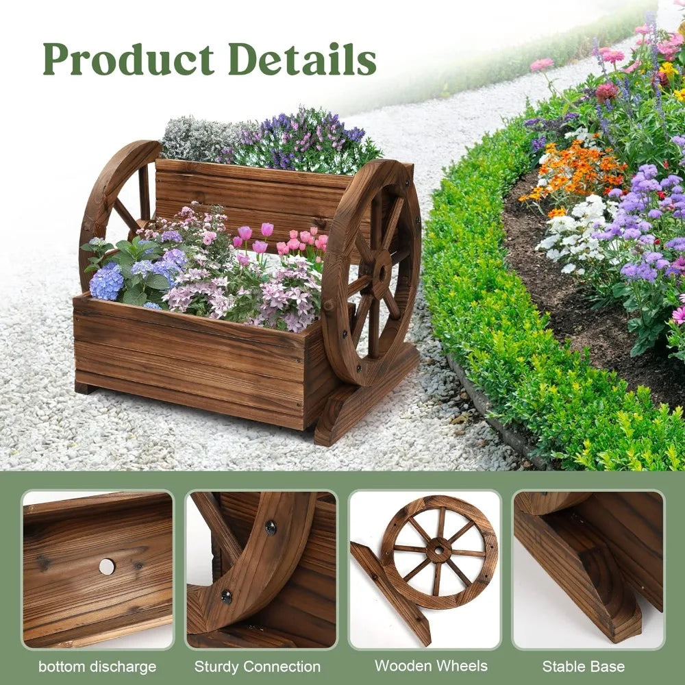 Wooden Wagon Planter Box, with Wheels
