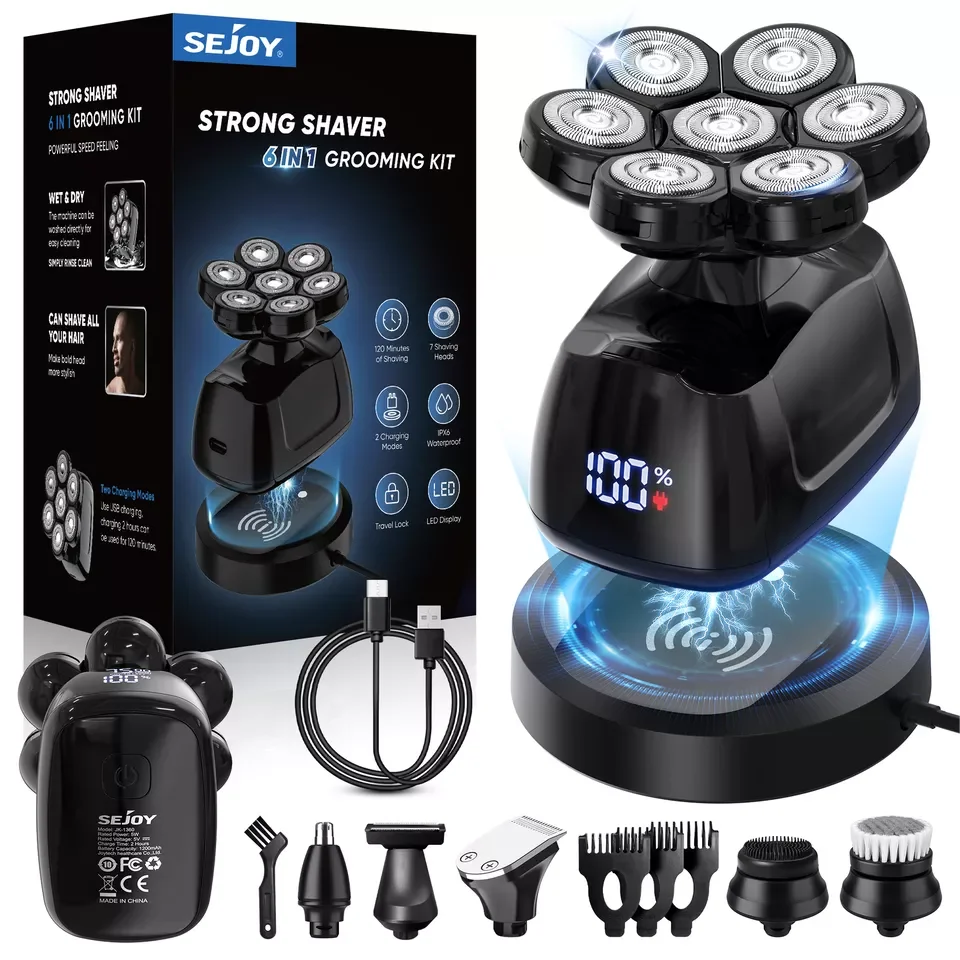 6-in-1 Multifunctional 7D Head Shavers, Electric Razor for Bald Men