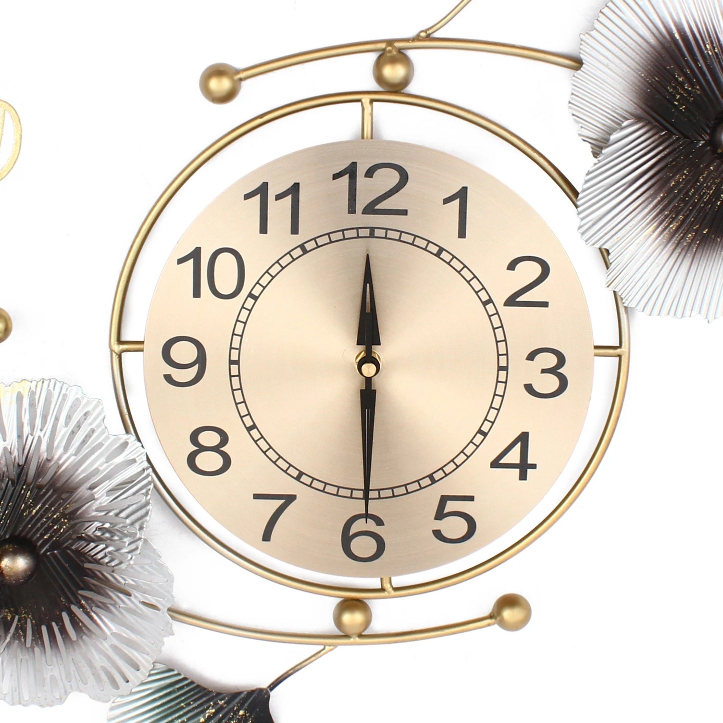 Modern Large Metal Gold-Green Ginkgo Leaf Wall Clock, Quartz Movement