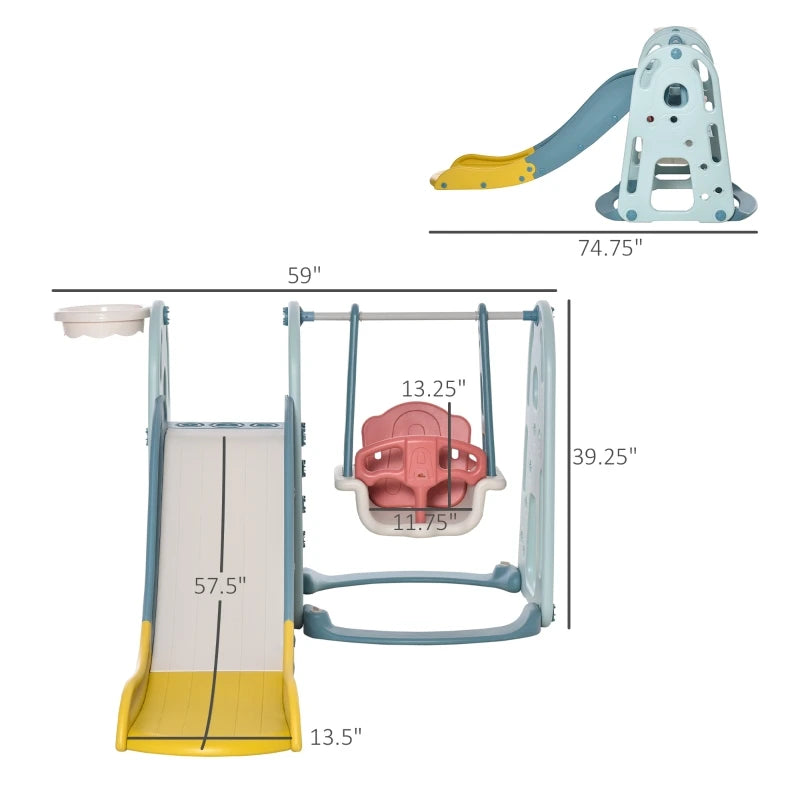 Freestanding 4 in 1 Slide and Swing Playset with Adjustable Seat Height