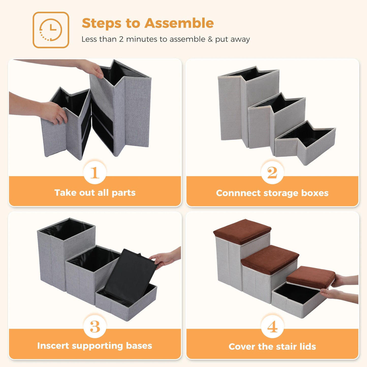 Portable 3 Stairs Dog Step for Small Dogs with Storage.