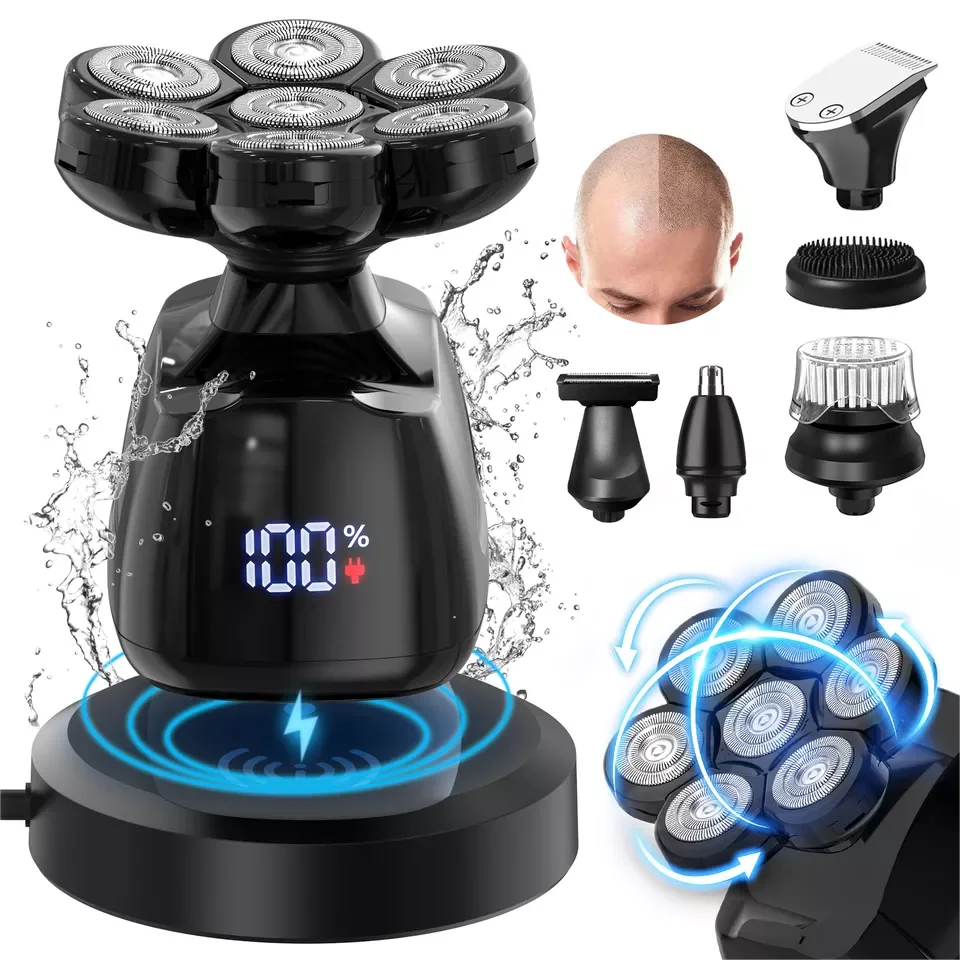 6-in-1 Multifunctional 7D Head Shavers, Electric Razor for Bald Men