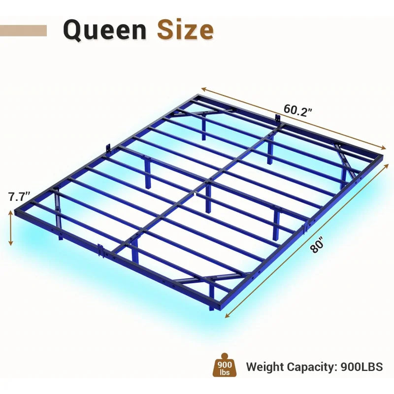 Floating Queen Size Metal Frame Platform Bed With LED Lights