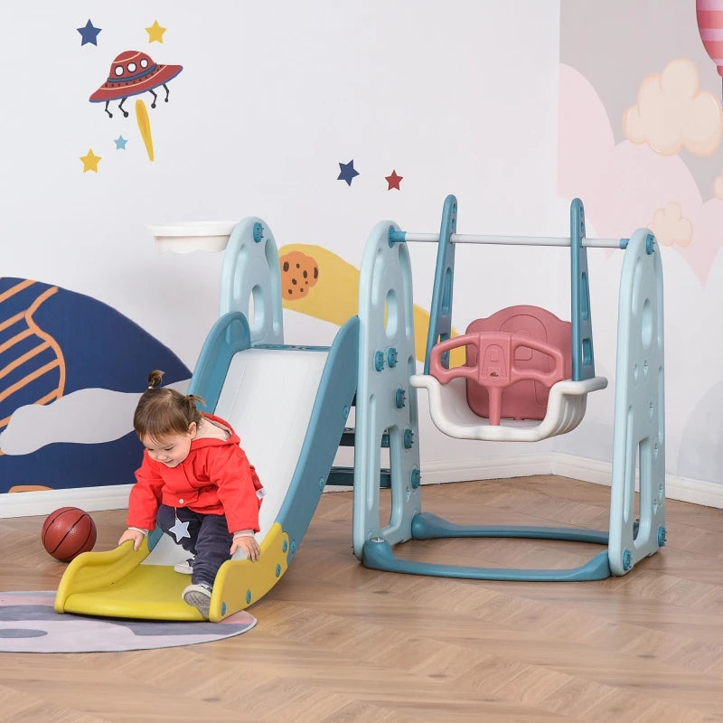 Freestanding 4 in 1 Slide and Swing Playset with Adjustable Seat Height