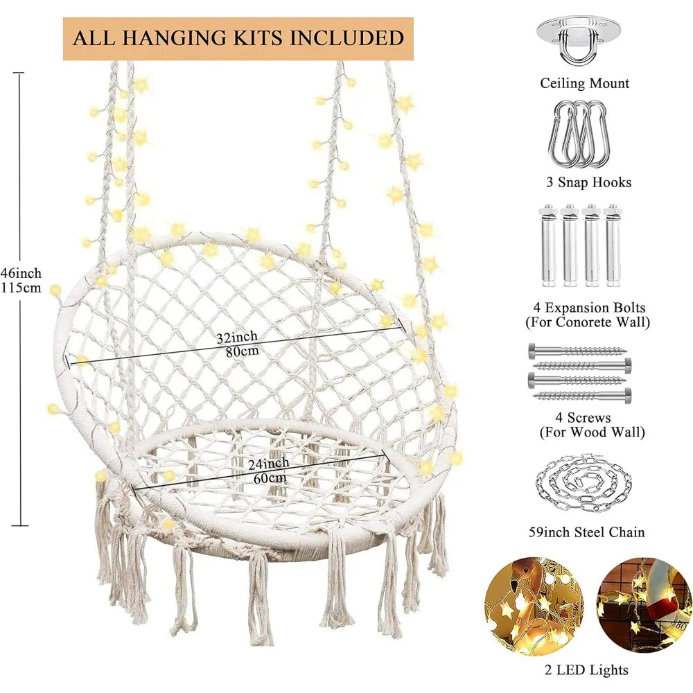 Hanging Chair for Bedroom Hammock Chair Swing with Lights