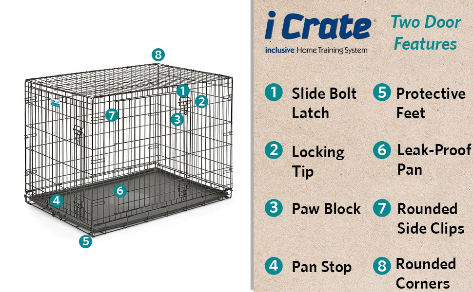 Newly Enhanced Double Door Dog Crate