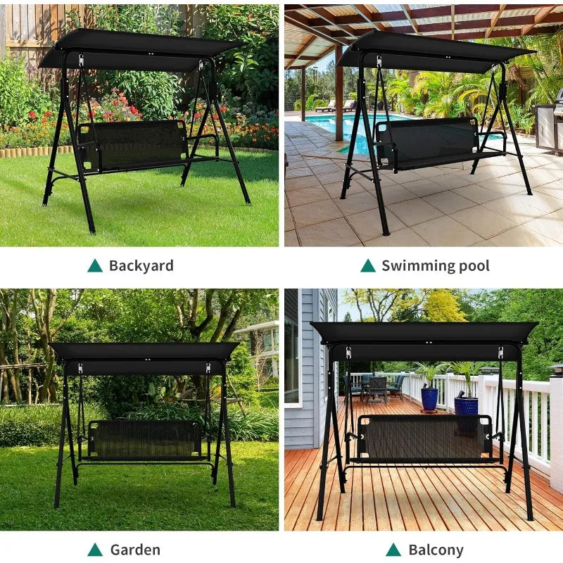 Outdoor 3 Person Porch Swing with Adjustable Canopy
