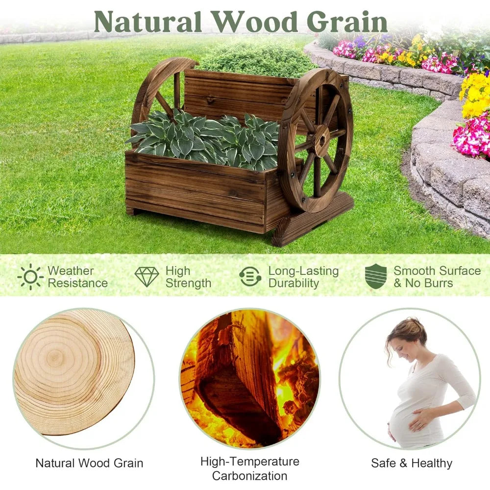 Wooden Wagon Planter Box, with Wheels