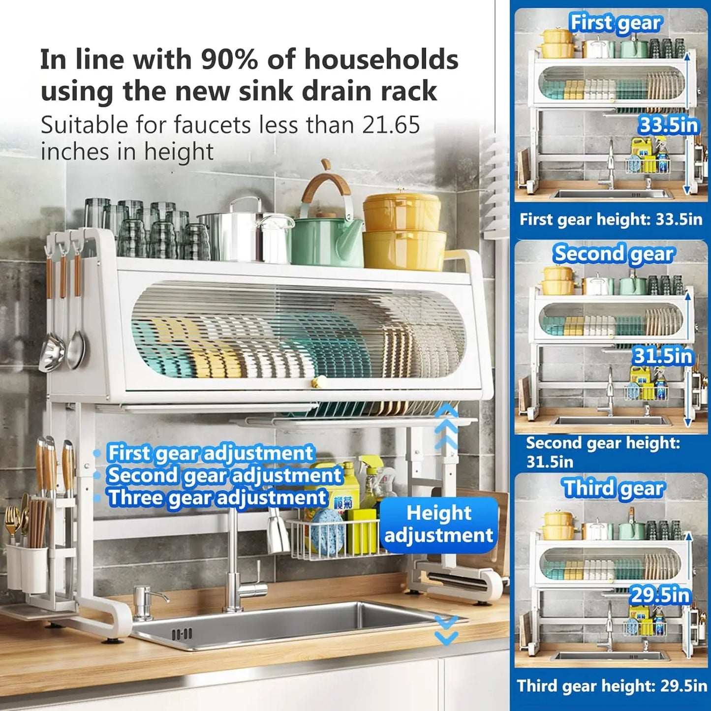 Over The Dish Drying Rack with Cover Over Sink Dish Rack Keep Kitchen Sink Shlef Organized Space-Saving Sink Drying Rac