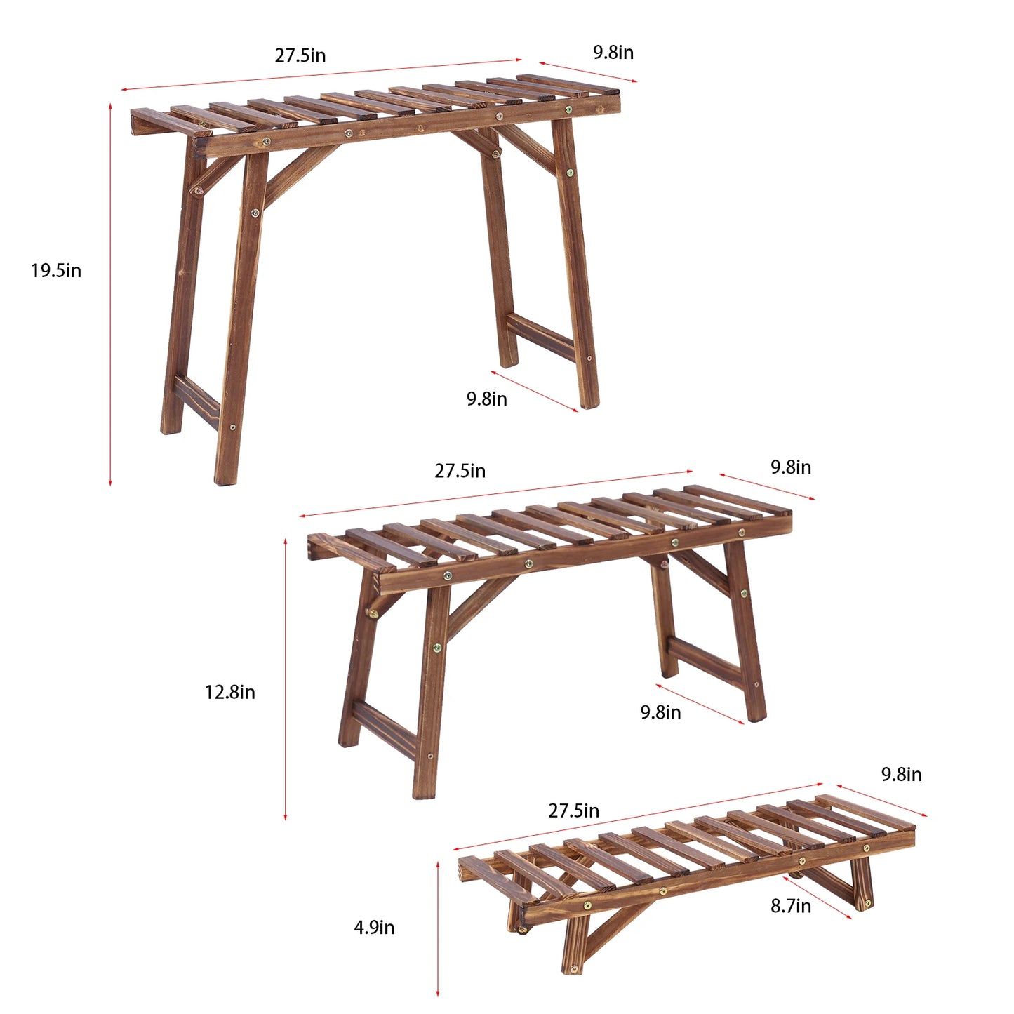 3 Tier Freestanding Wood Flower Pot Holder