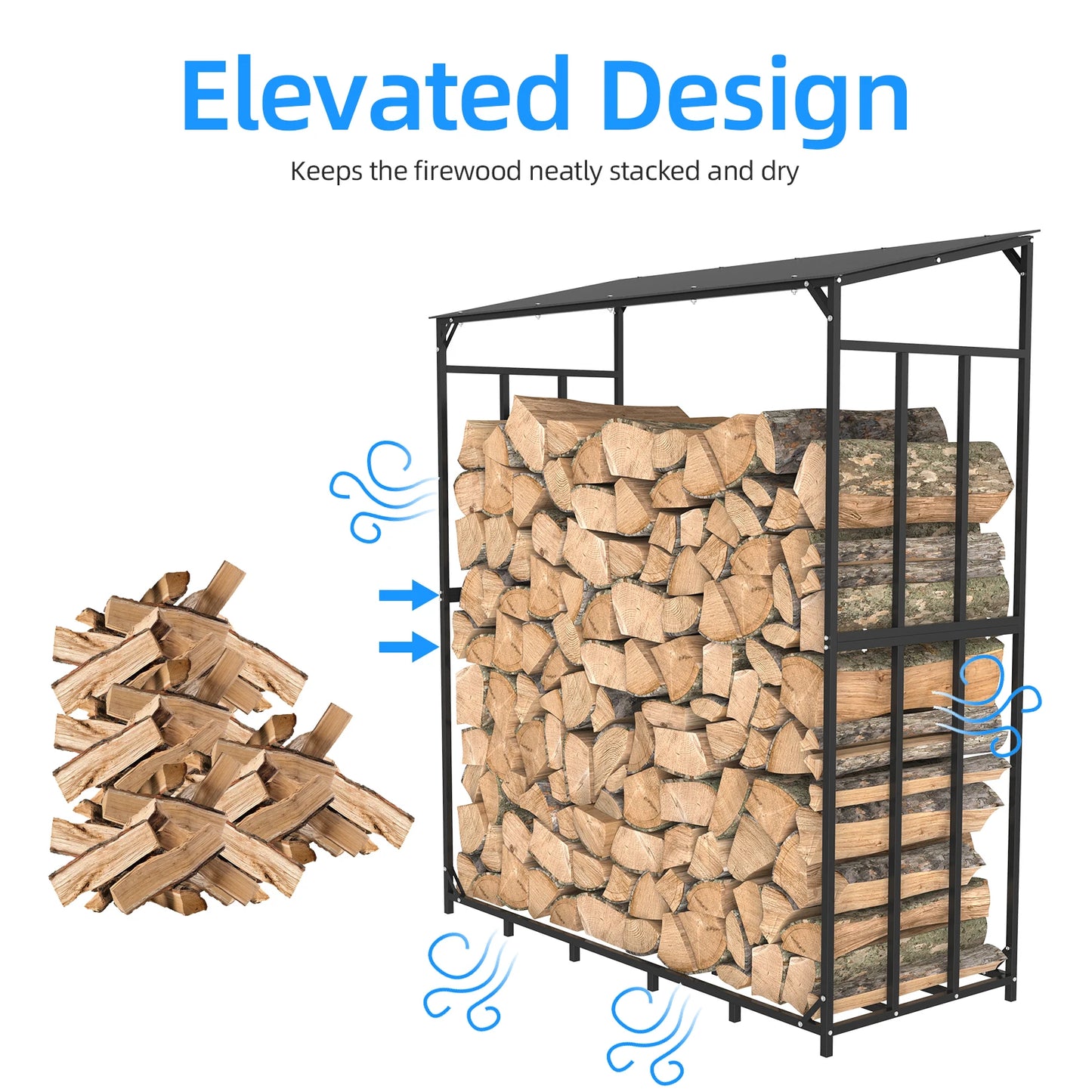 Heavy Duty, Extra Large Tall Outdoor Firewood Rack with Cover