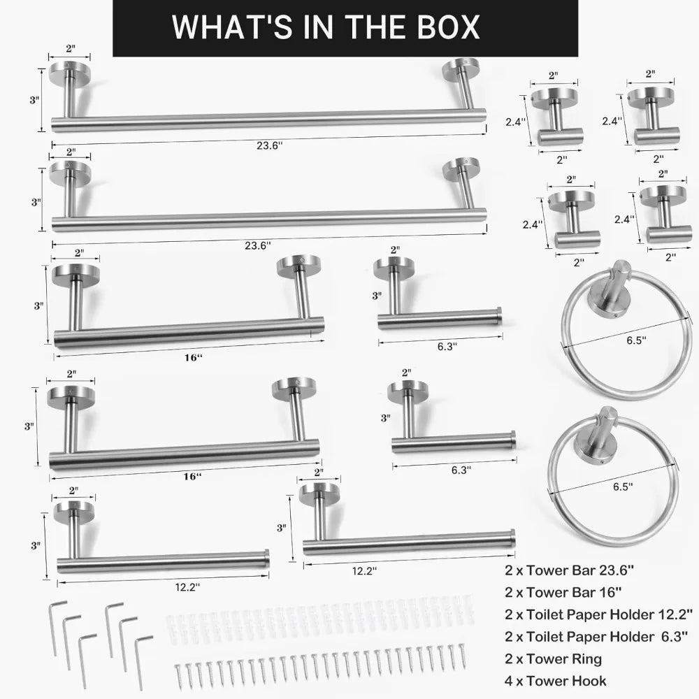 14 Piece Nickel Bathroom Hardware Set, Wall-Mounted