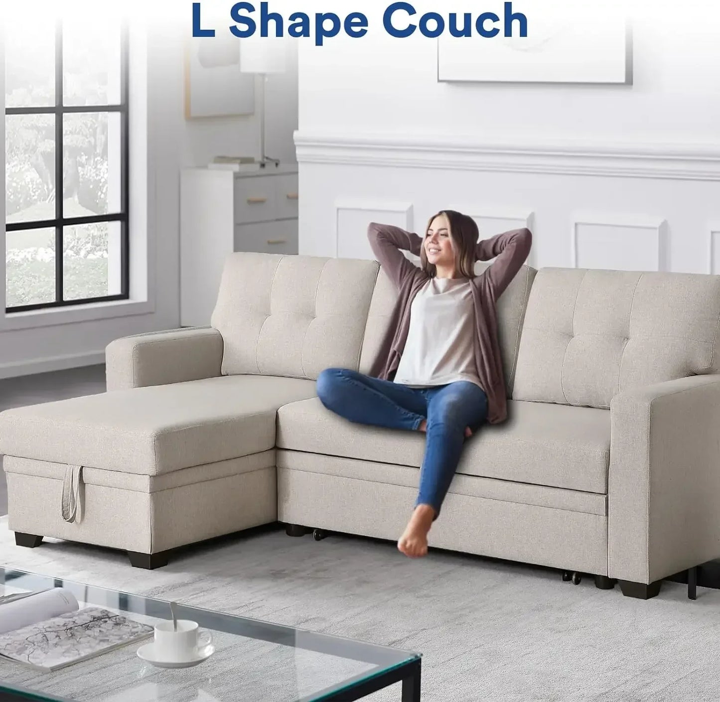 Multifunctional Comfy Sectional Sleeper Sofa with Storage