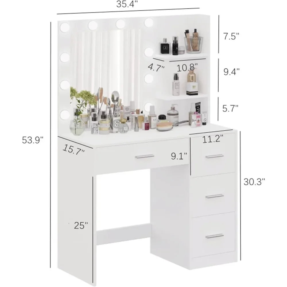 Makeup Vanity Table with 4 drawers and Lighted Mirror