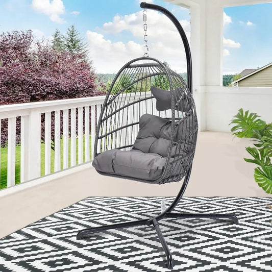 Indoor Outdoor Patio Wicker Hanging Egg Chair with Stand