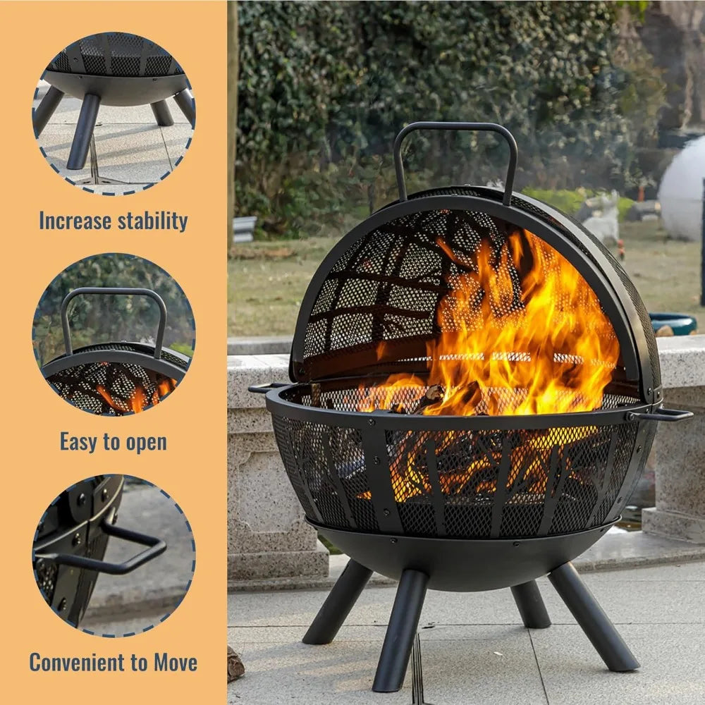 35 Inch Wood Burning Outdoor Fire Pit with Spark Screen