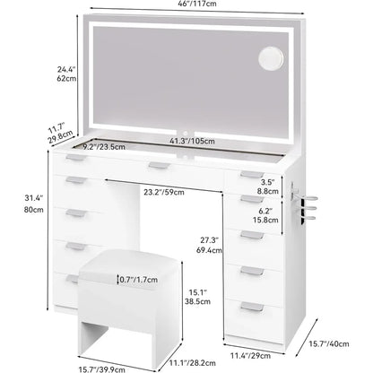 Large Makeup Vanity With Bench