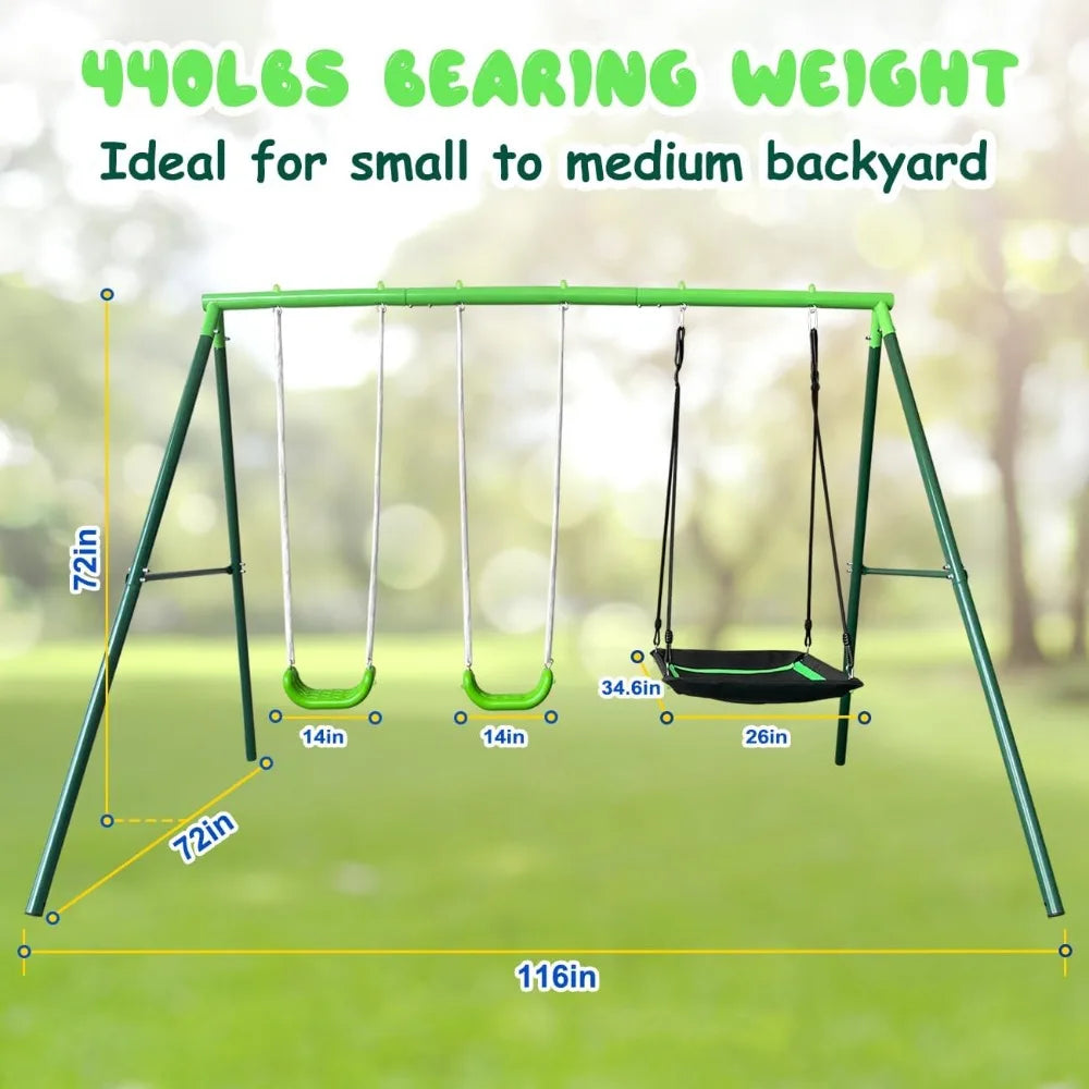 3 in 1 Heavy Metal Swing Set for Backyard