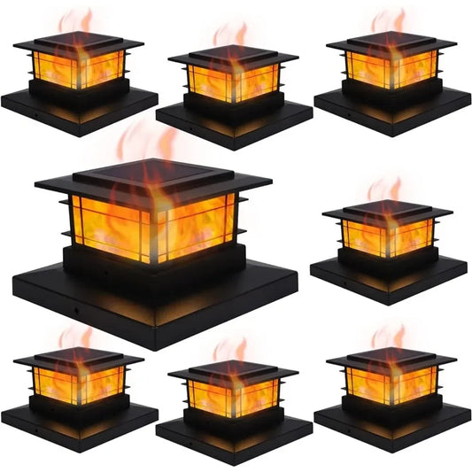 8 Pack Solar Flame Lights for Outdoor Wooden Posts