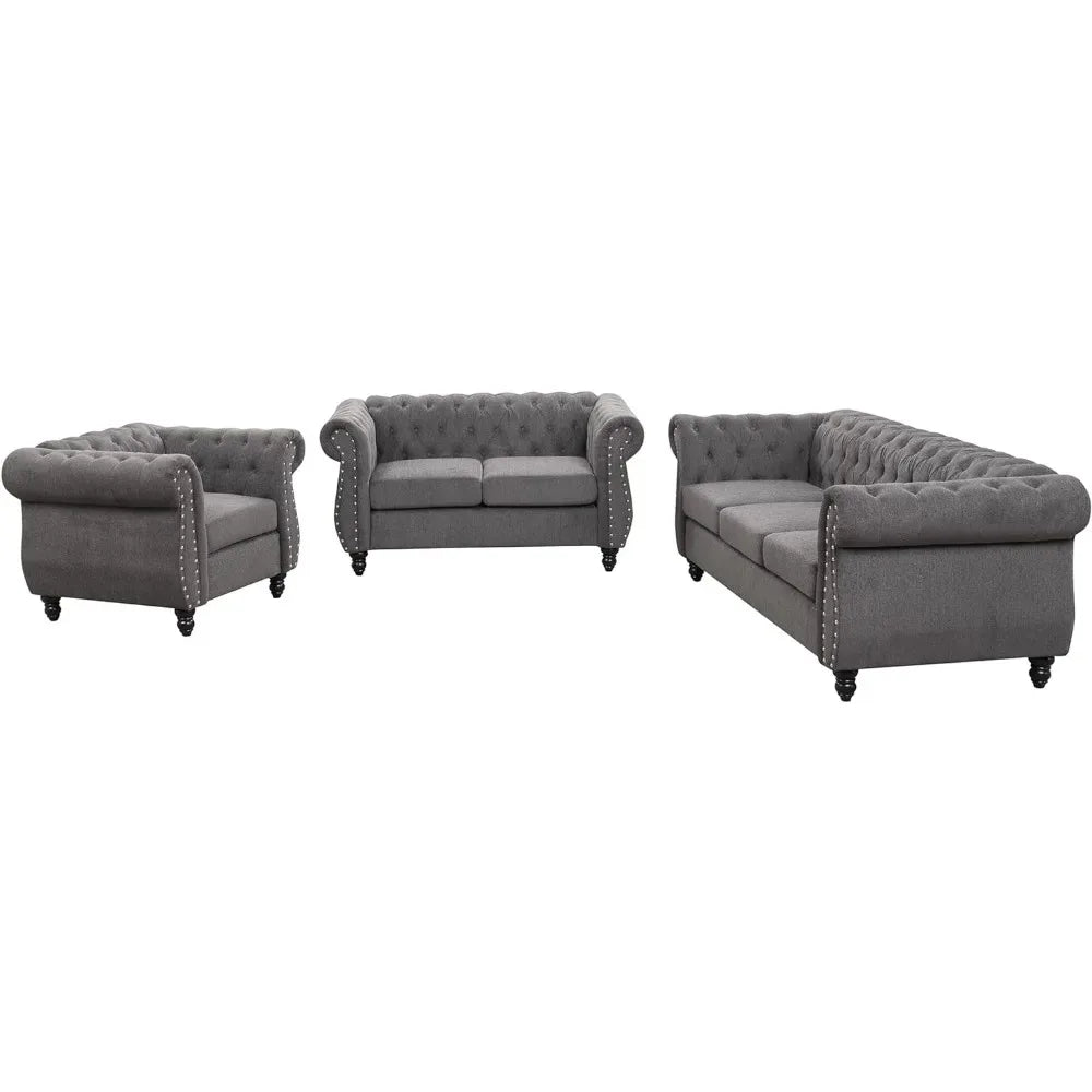 Modern 3-Piece, Three-Seater, Loveseat and Single Chair Sofa Set.