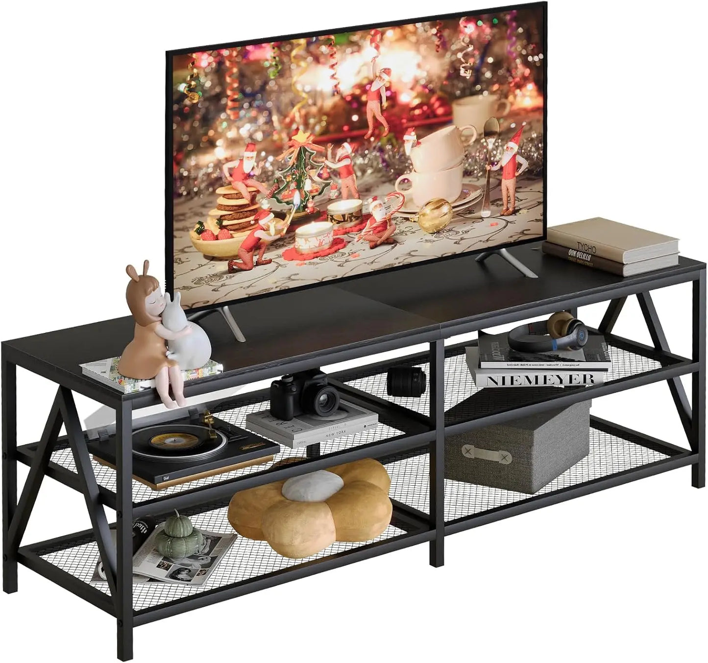 TV Stand for TVs up to 65 Inch with 3-Tier Storage Shelves