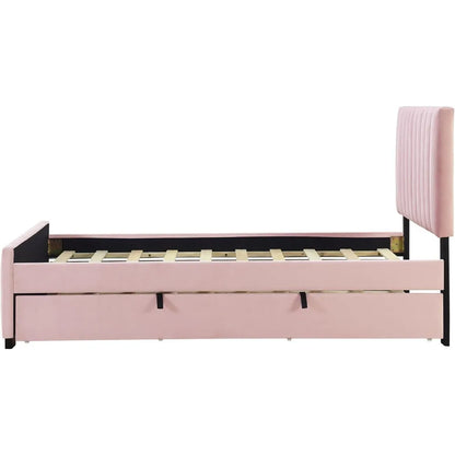 Upholstered Platform, Wood Frame Trundle, Twin Size Bed