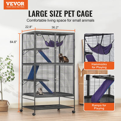 64.6" Rolling Metal Ferret Cage Large 4-Tier Small Animal Cage