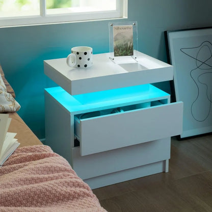 Set of 2 LED Nightstand with 2 Drawers, Bedside Nightstand