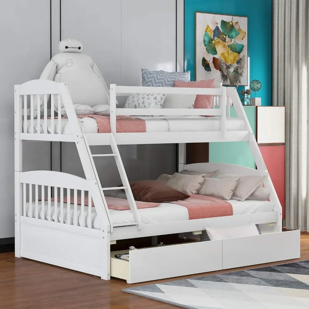 Solid Wood Twin Over Full Bunk Bed with Storage Drawer