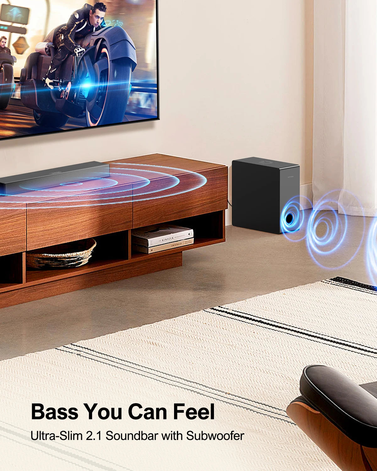 160W Home Theater Bluetooth Surround Sound Bar with Subwoofer