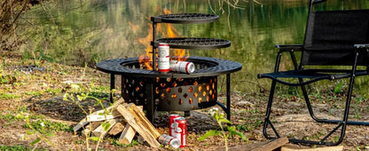 36 Inch Three in One Fire Pit with 2 Grills, Outdoor Wood Burning Fire Pit