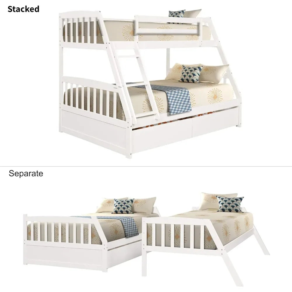 Solid Wood Twin Over Full Bunk Bed with Storage Drawer